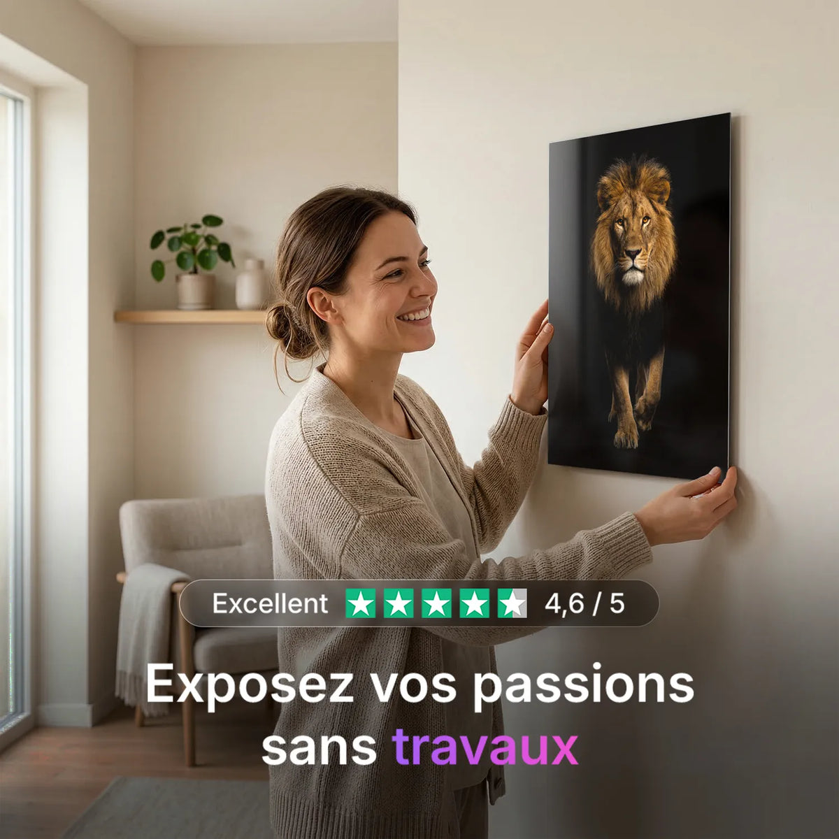 Tableau Lion en Marche | en Métal Format A3