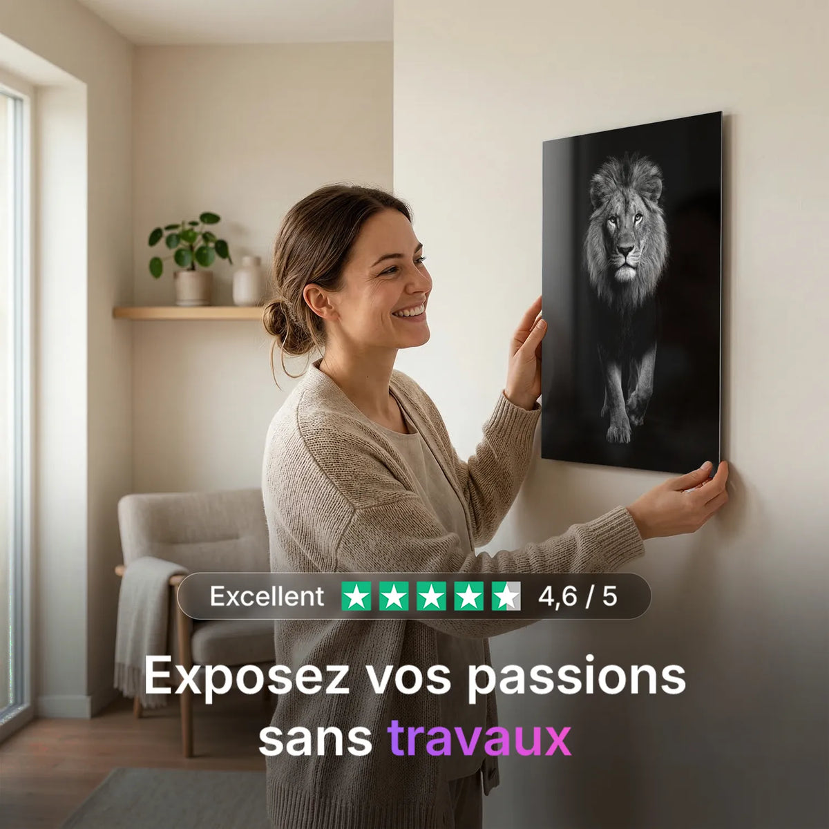 Tableau Lion en Marche N&B | en Métal Format A3