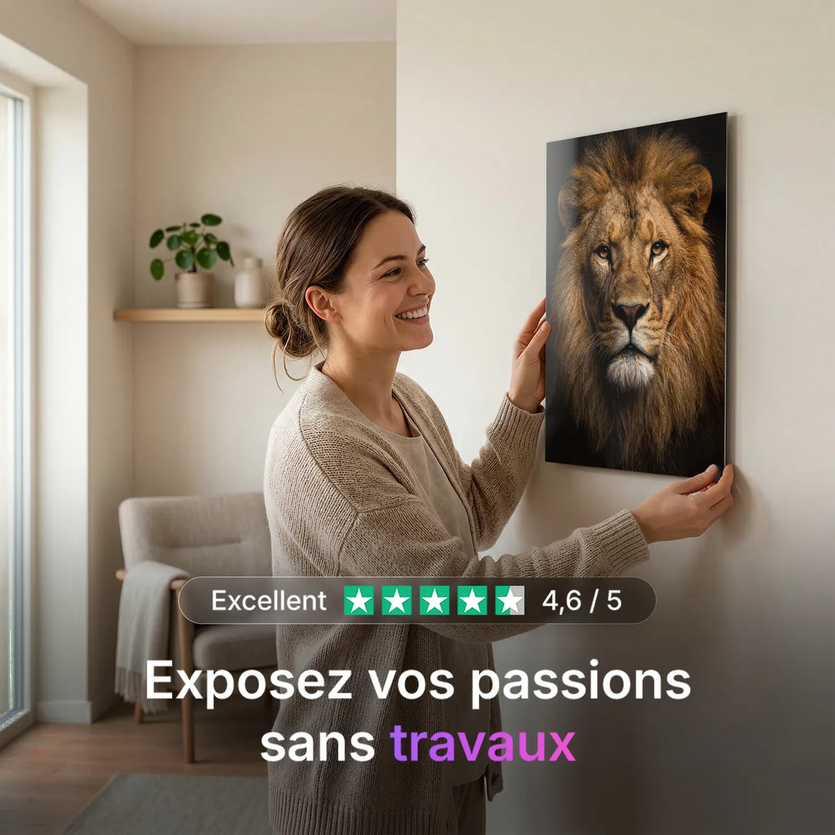 Tableau Portrait de Lion | en Métal Format A3