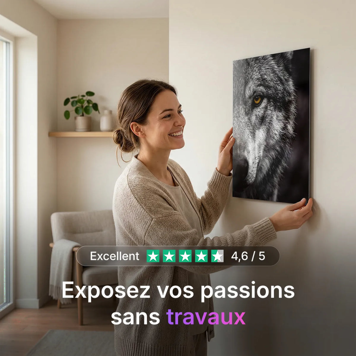 Tableau Loup Portrait | en Métal Format A3