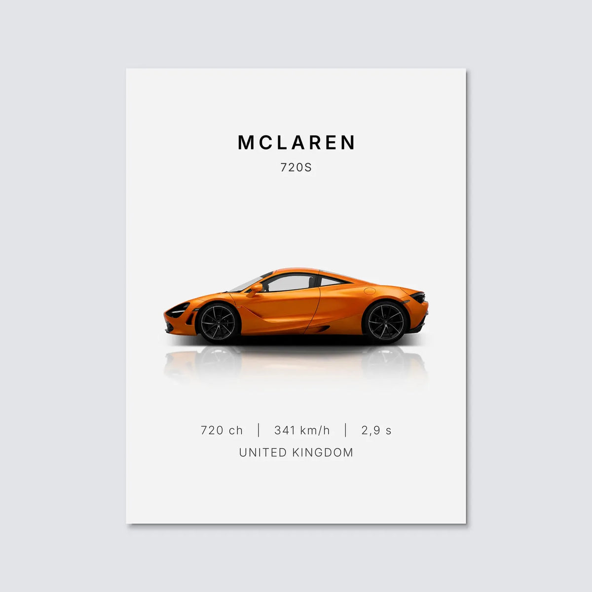 Tableau McLaren 720S — Performances | en Métal Format A3