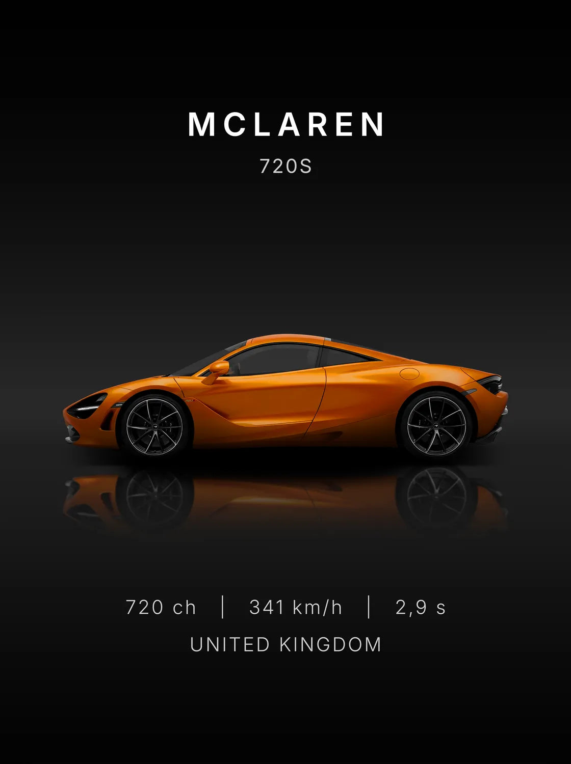 Tableau McLaren 720S — Performances | en Métal Format A3