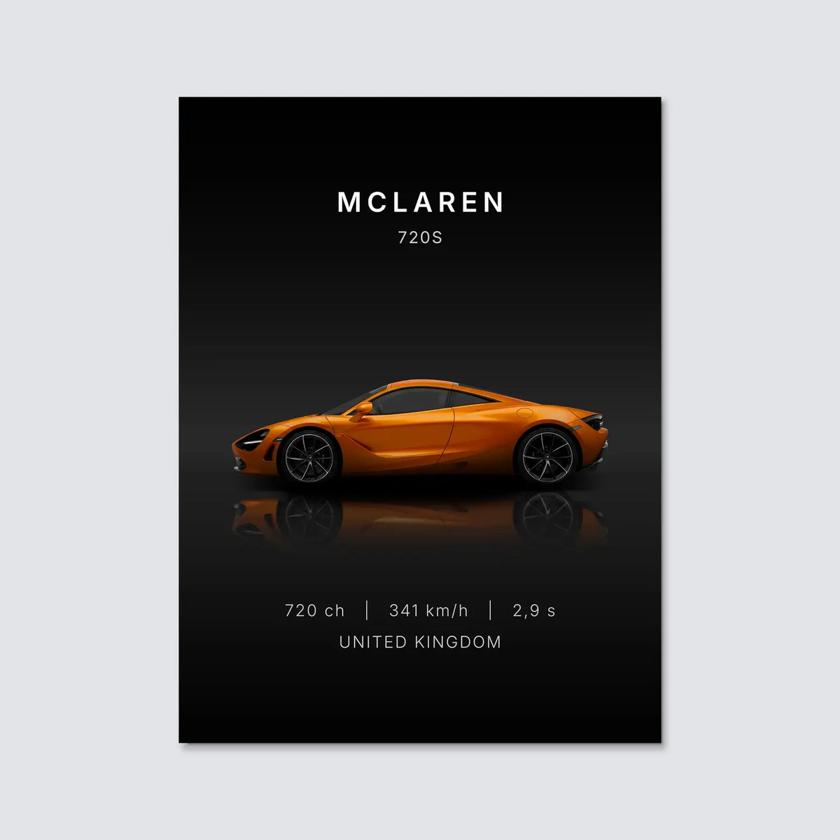 Tableau McLaren 720S — Performances | en Métal Format A3
