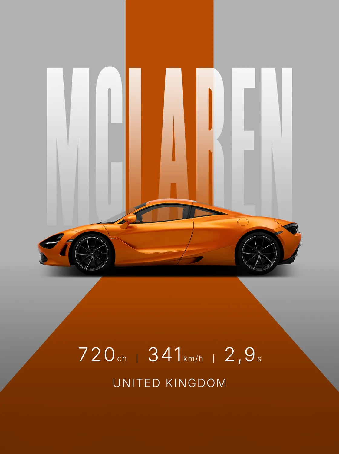 Tableau McLaren 720S — Studio | en Métal Format A3