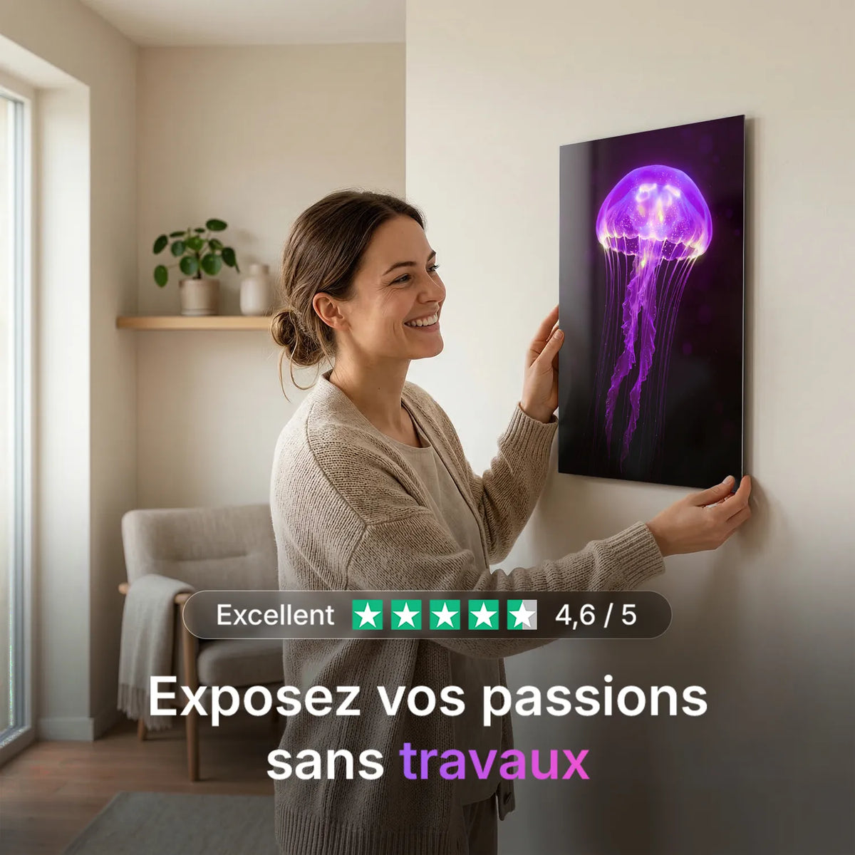 Tableau Méduse Violette | en Métal Format A3