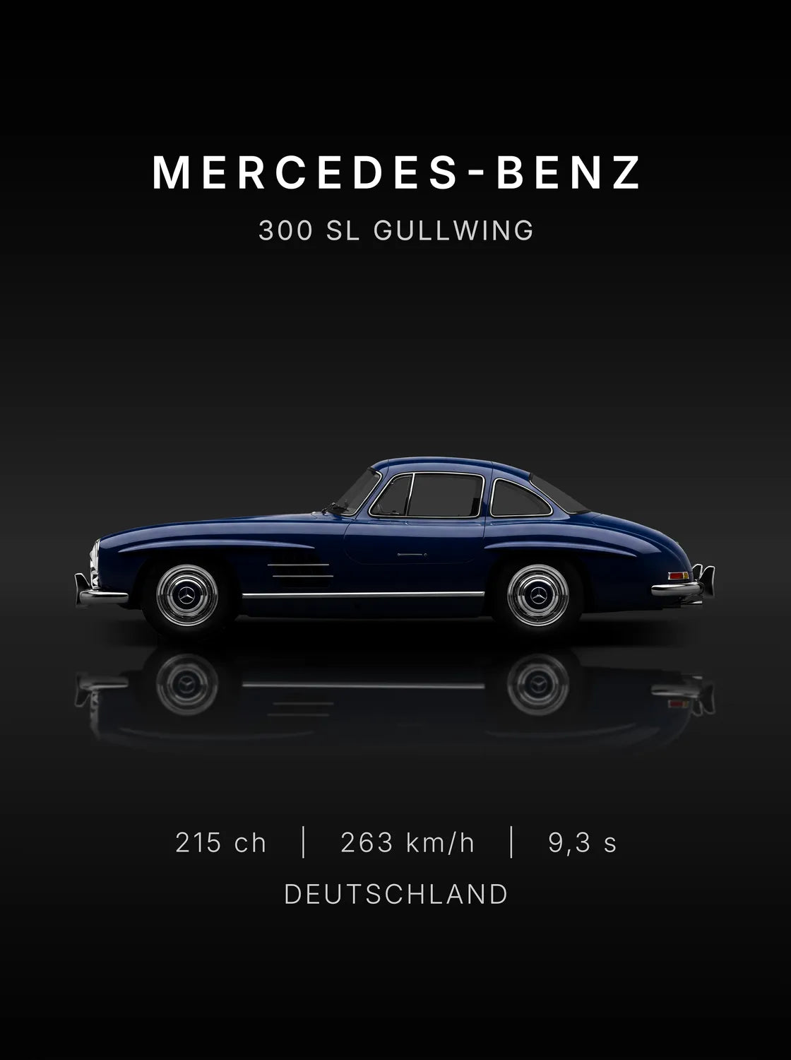 Tableau Mercedes Benz 300 SL Gullwing — Performances | en Métal Format A3