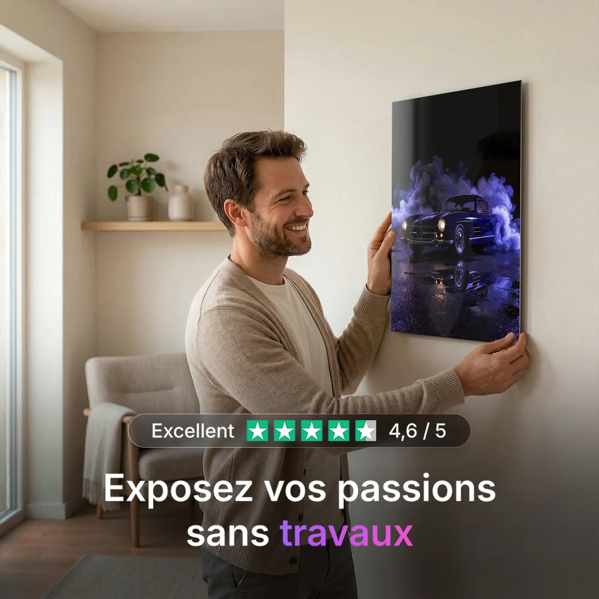 Tableau Mercedes Benz 300 SL Gullwing — Néon | en Métal Format A3