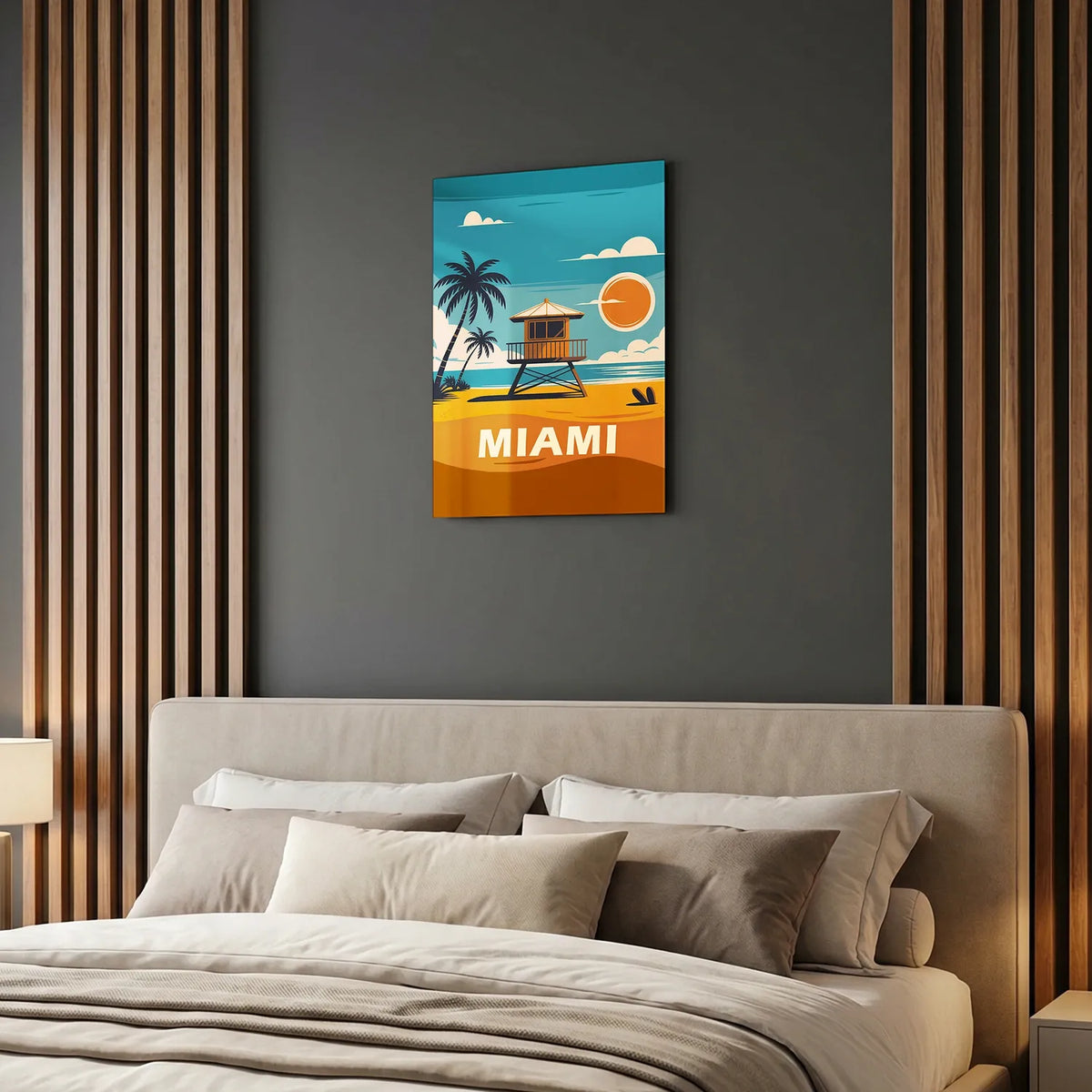 Tableau Miami Beach - Illustration | en Métal Format A3