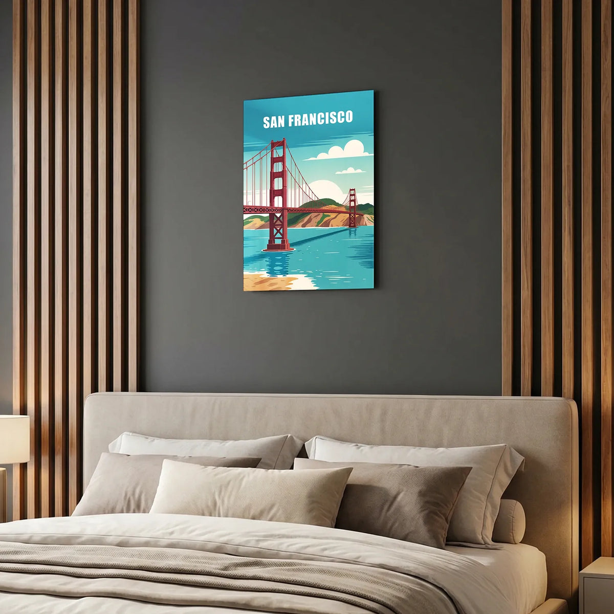 Tableau Golden Gate Bridge San Francisco - Illustration | en Métal Format A3