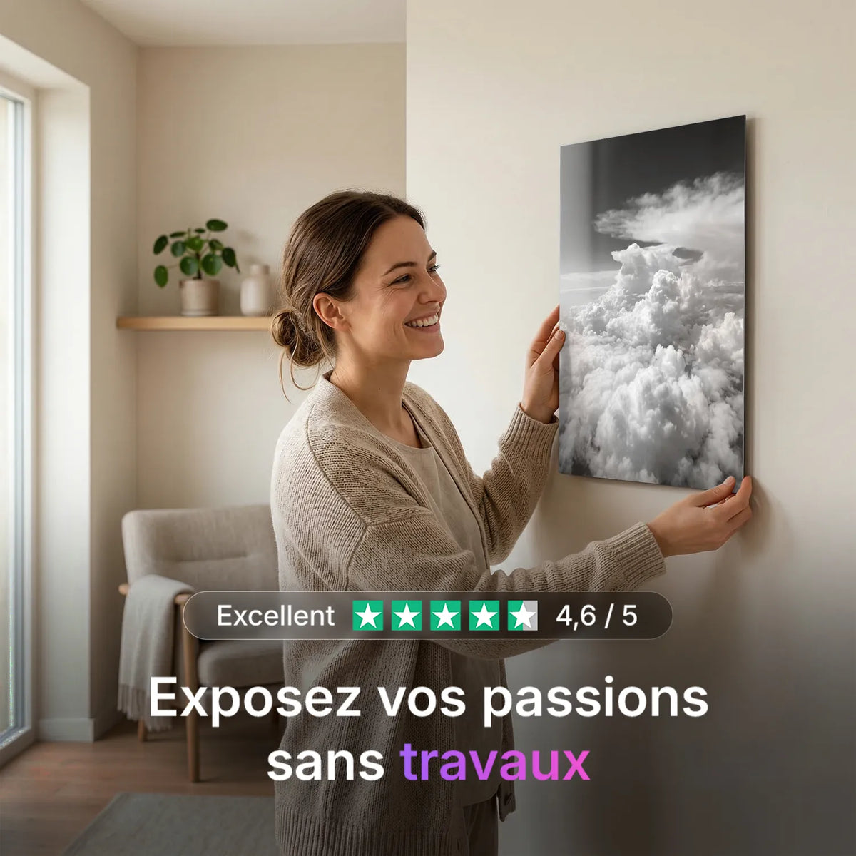 Tableau Au dessus des nuages N&B | en Métal Format A3