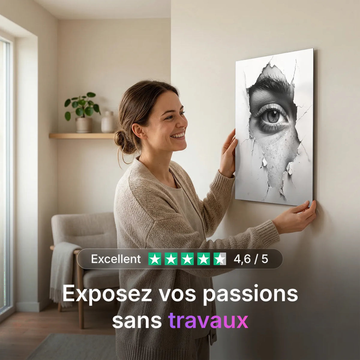 Tableau À Travers le Mur N&B | en Métal Format A3