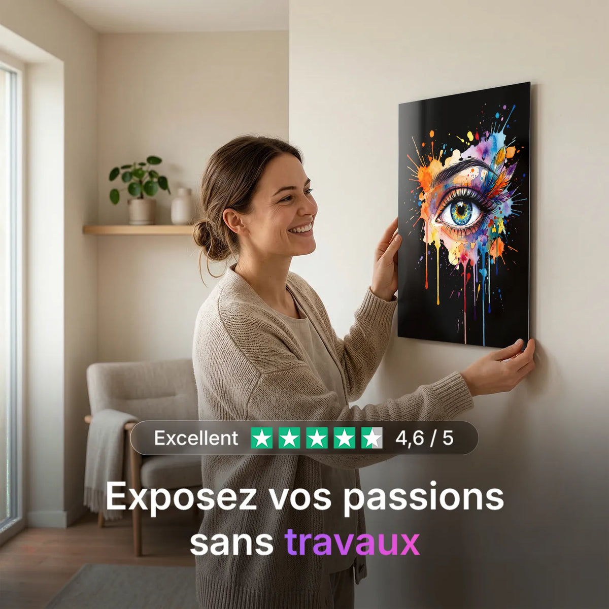 Tableau Oeil aquarelle sombre | en Métal Format A3