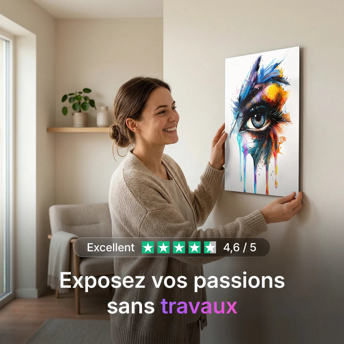 Tableau Oeil plume clair | en Métal Format A3