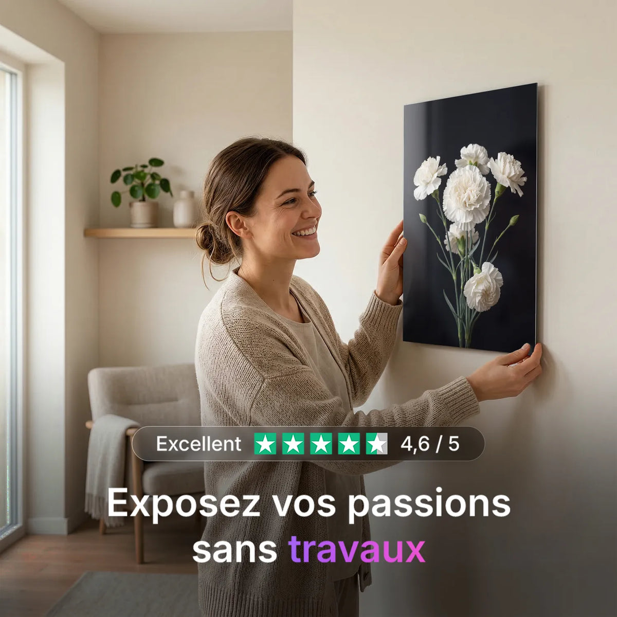 Tableau Oeillets blancs | en Métal Format A3
