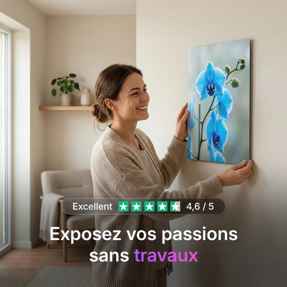 Tableau Orchidée Papillon Bleue | en Métal Format A3