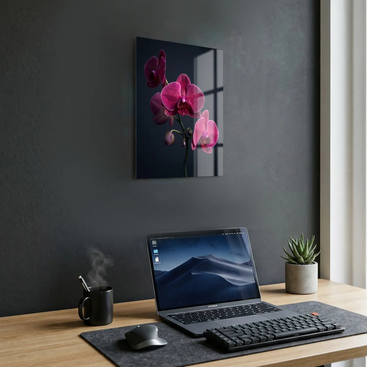 Tableau Orchidée Papillon rose | en Métal Format A3