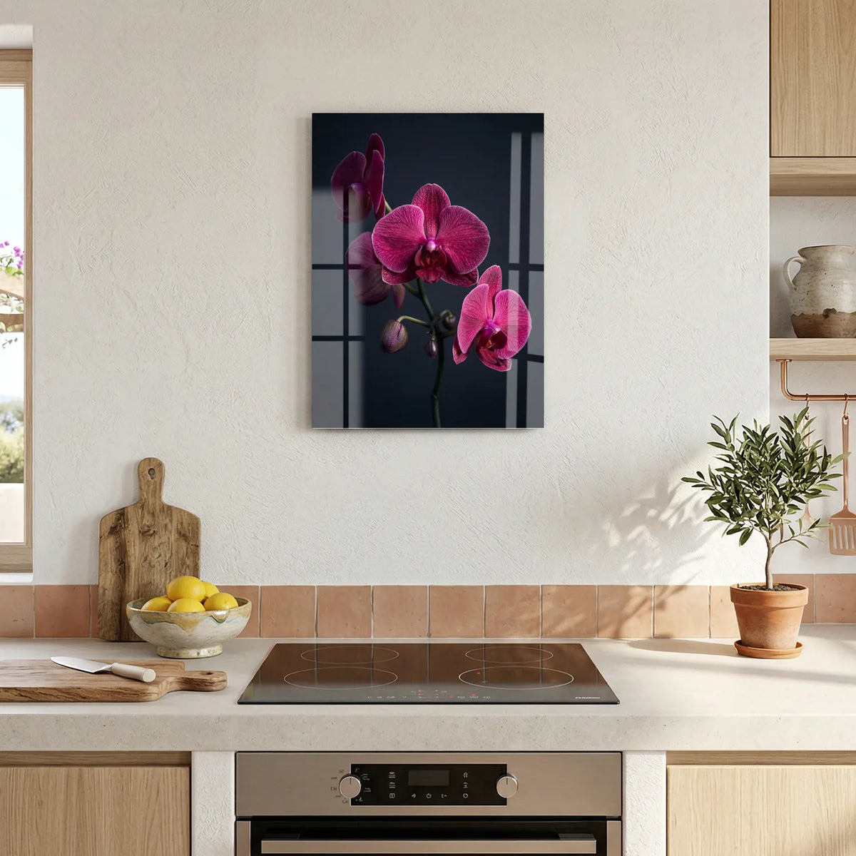 Tableau Orchidée Papillon rose | en Métal Format A3
