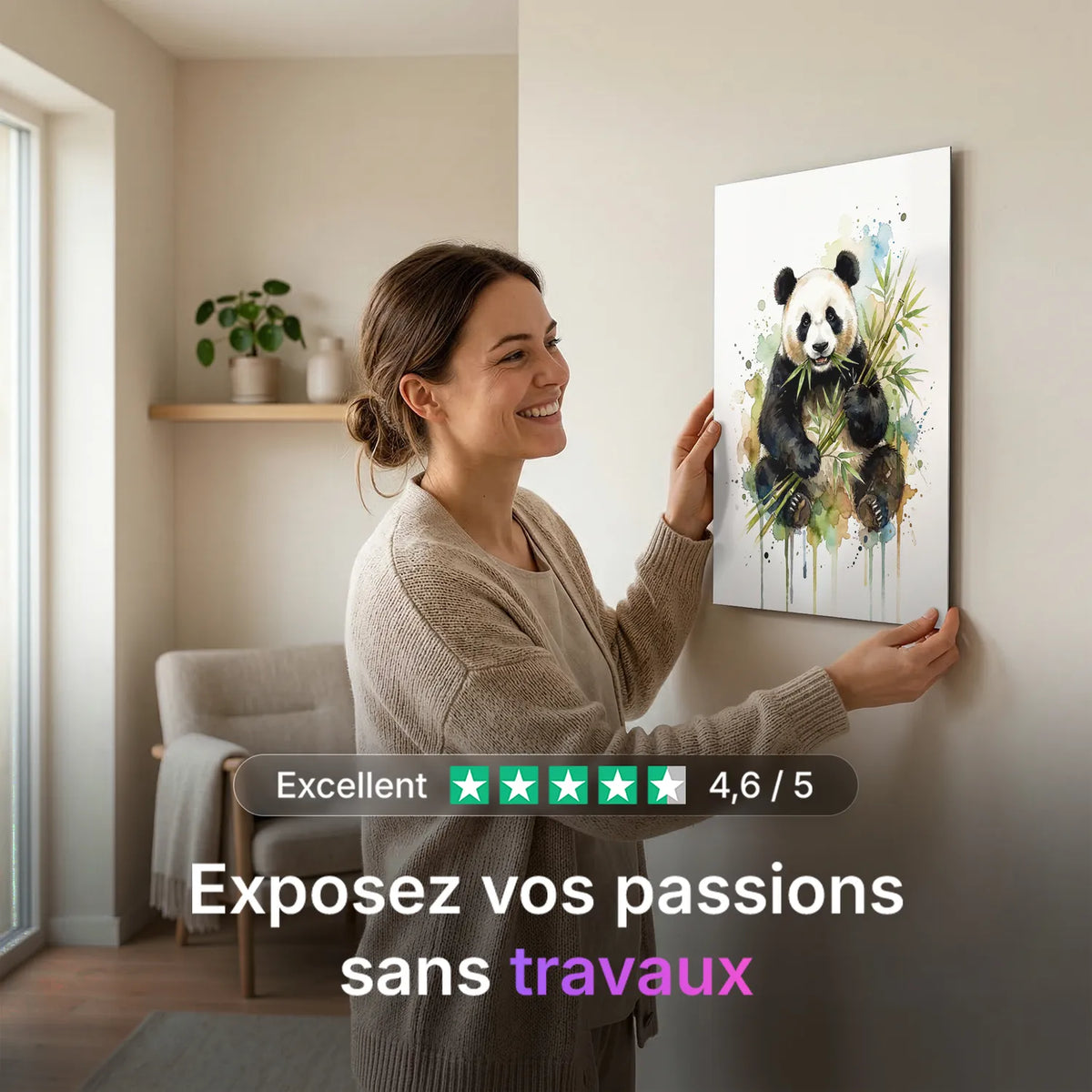 Tableau Panda Artistique | en Métal Format A3
