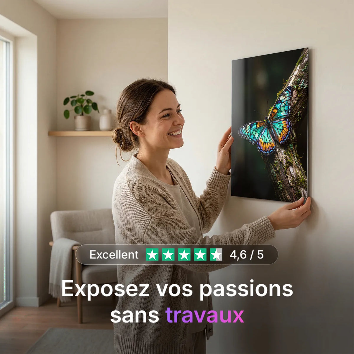 Tableau Papillon Émeraude | en Métal Format A3