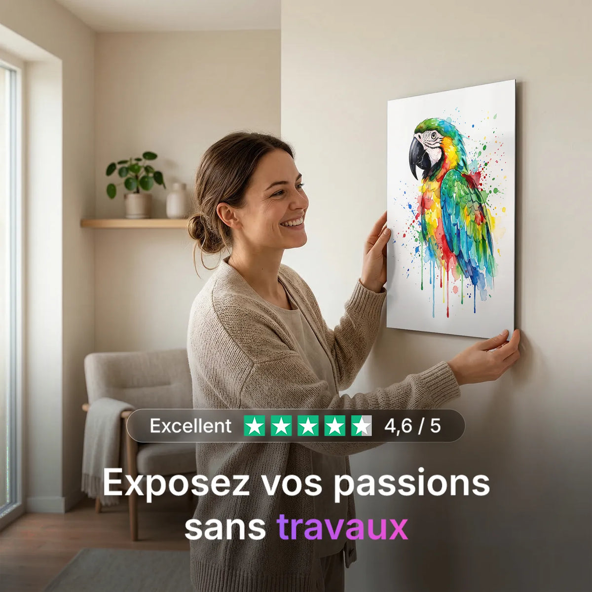 Tableau Perroquet Artistique | en Métal Format A3