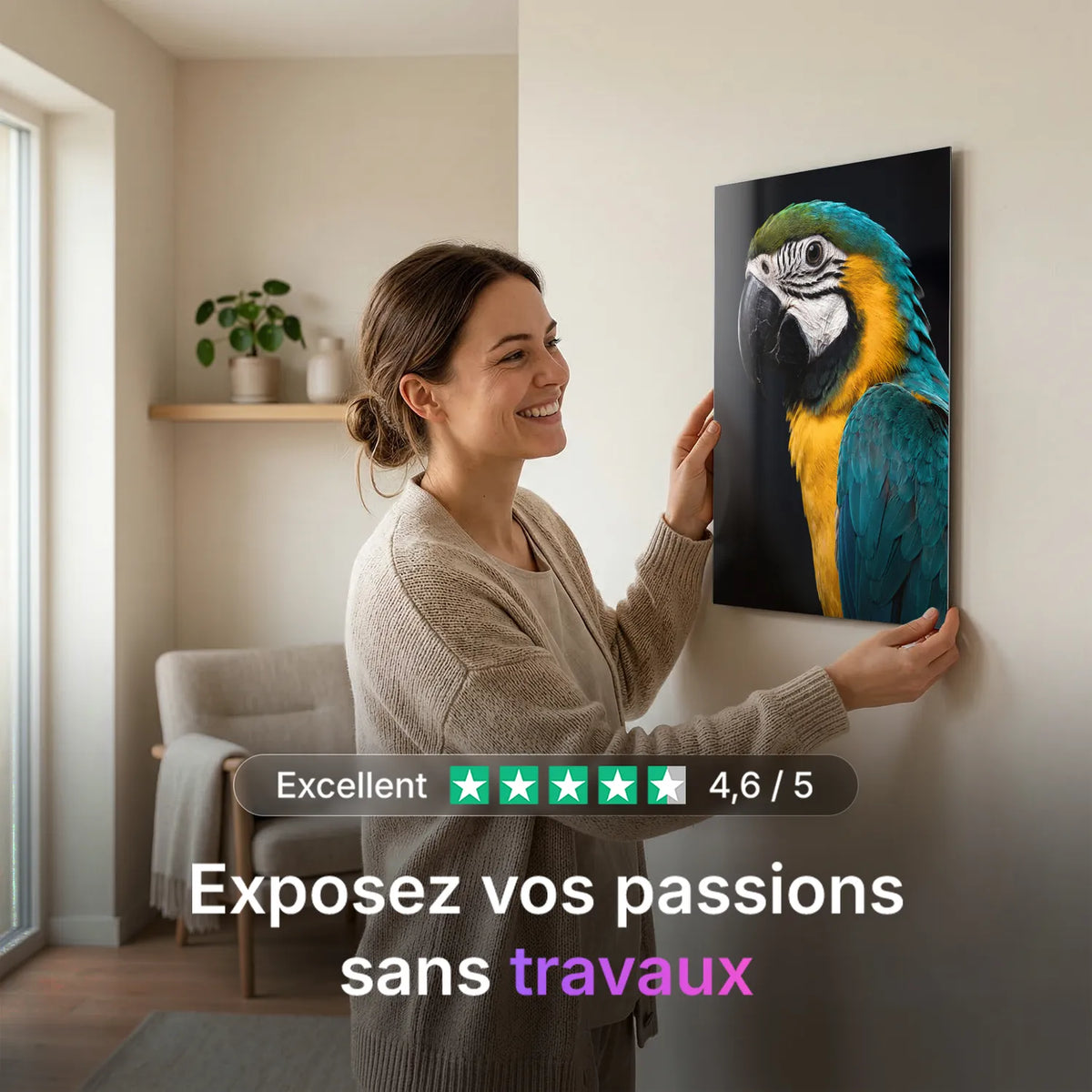 Tableau Portrait de Perroquet | en Métal Format A3