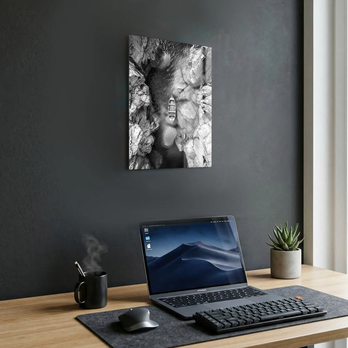Tableau Pirogue en eaux claires N&B | en Métal Format A3