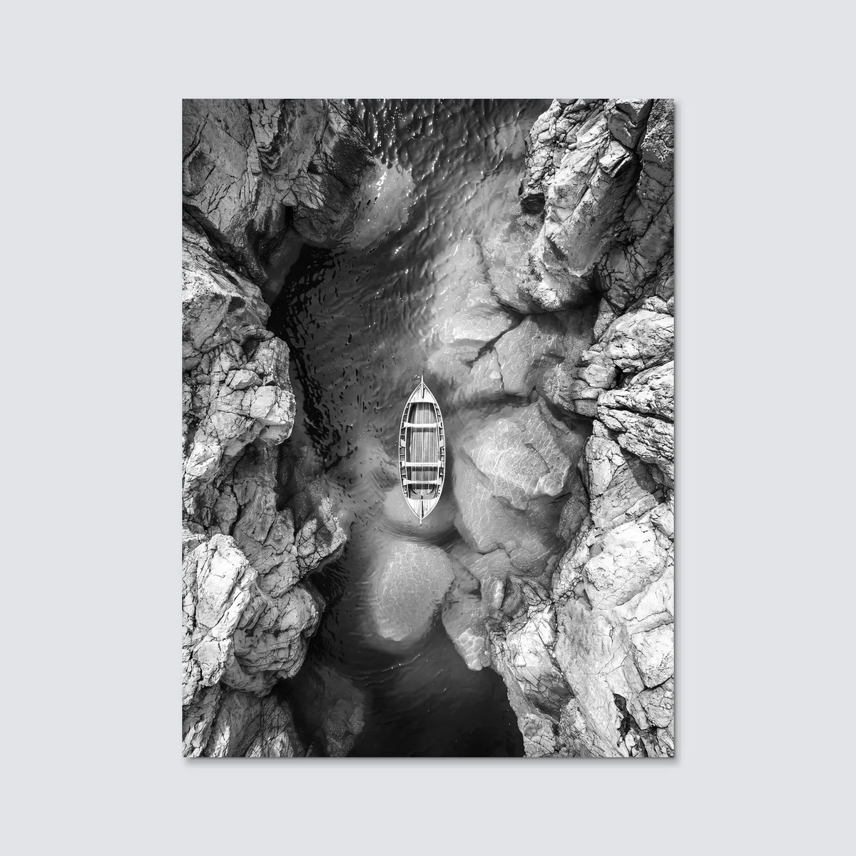 Tableau Pirogue en eaux claires N&B | en Métal Format A3