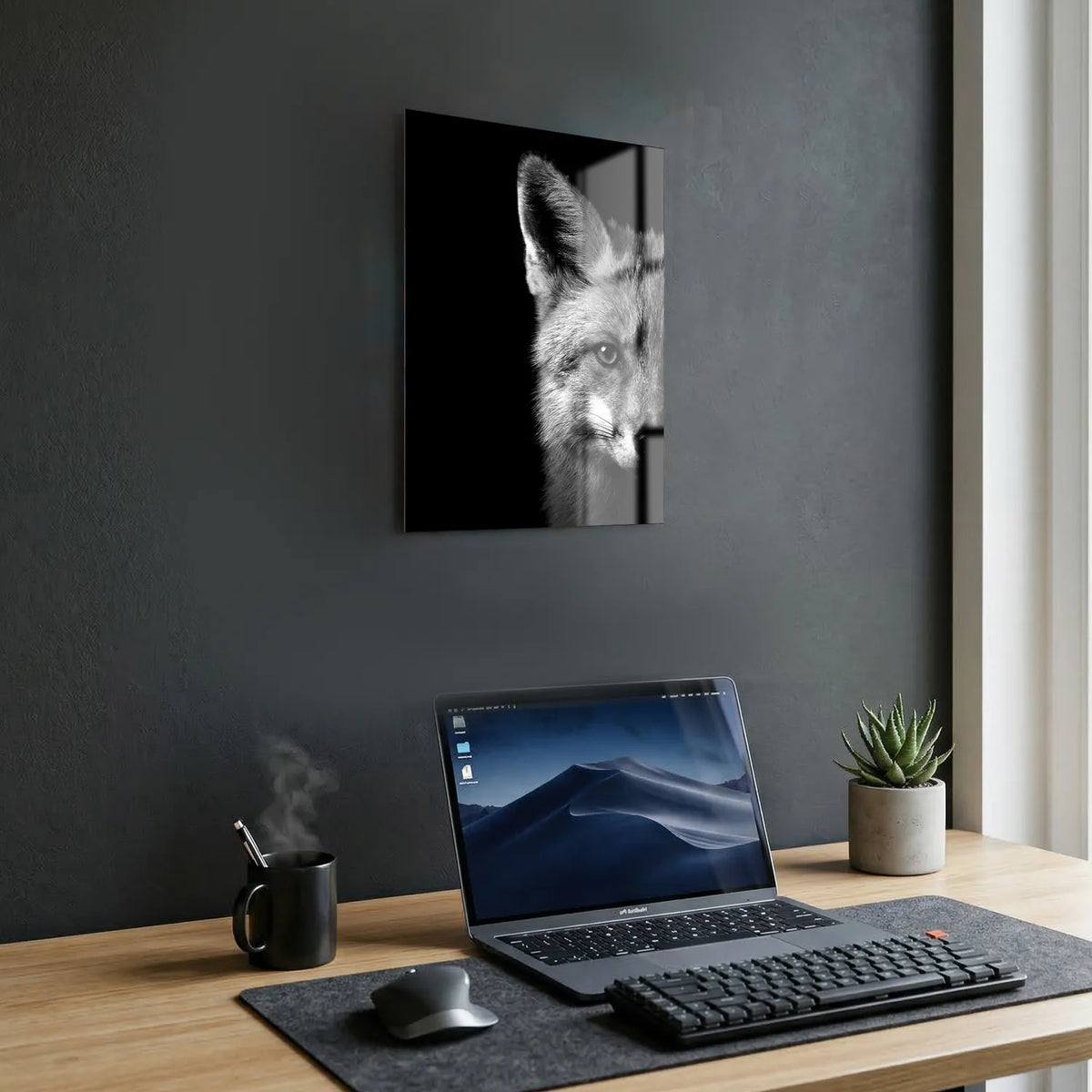 Tableau Portrait de Renard N&B | en Métal Format A3