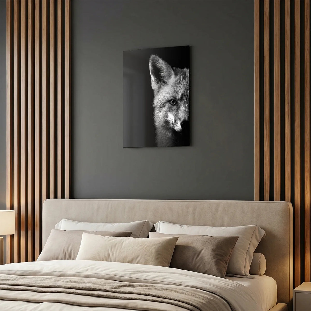 Tableau Portrait de Renard N&B | en Métal Format A3