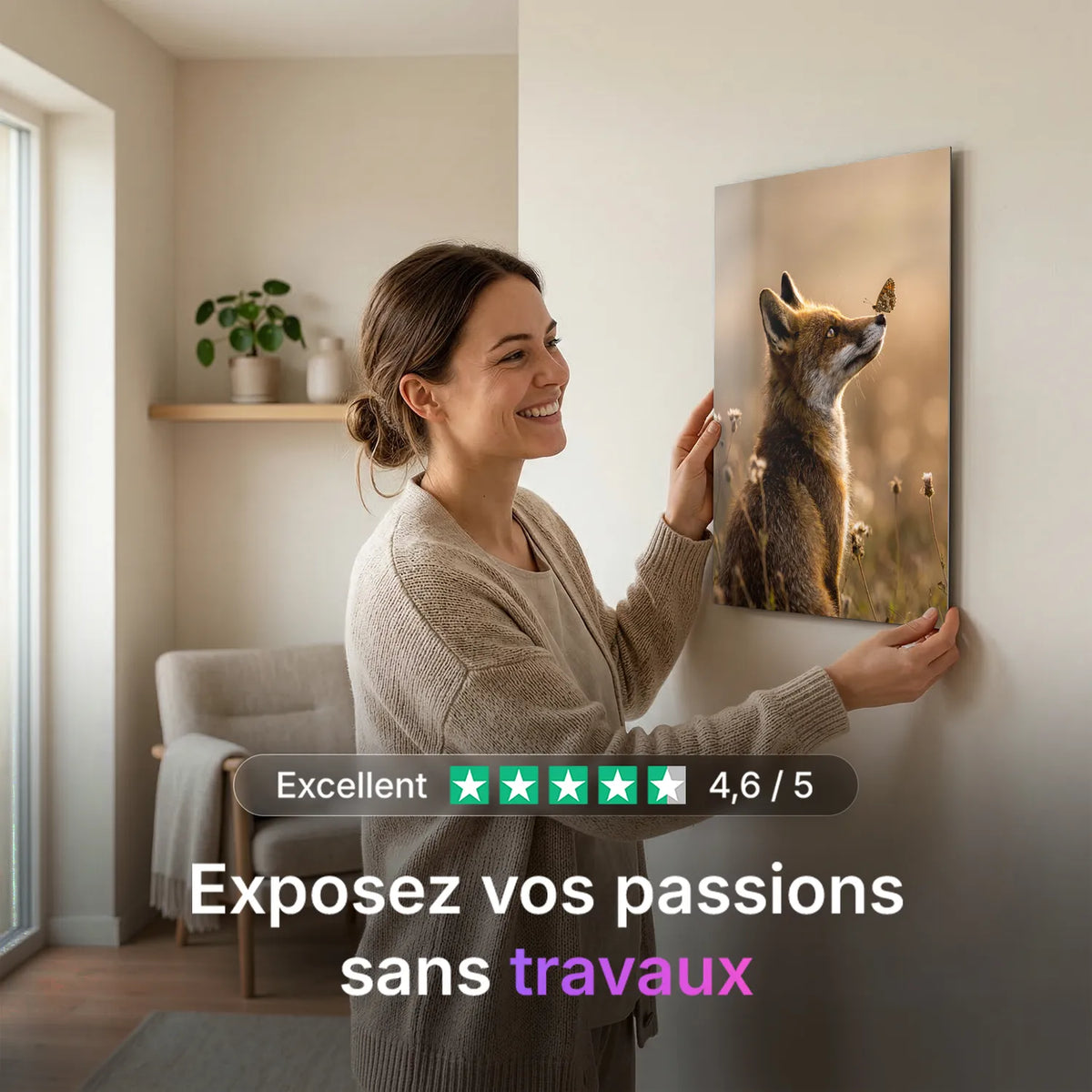 Tableau Renard et Papillon | en Métal Format A3