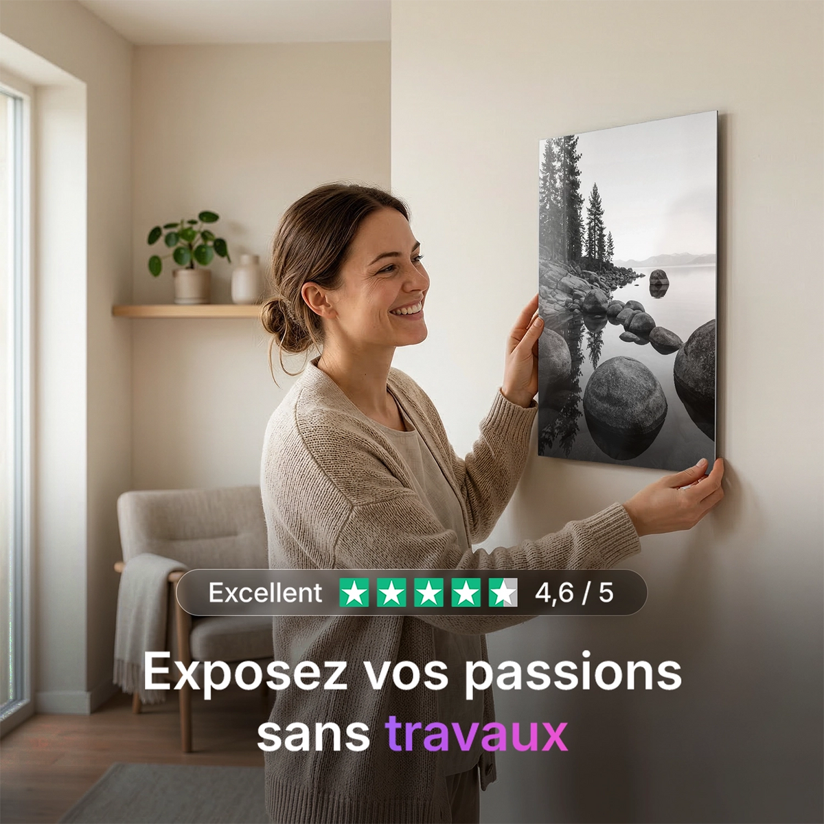 Tableau faire des ricochets N&B | en Métal Format A3