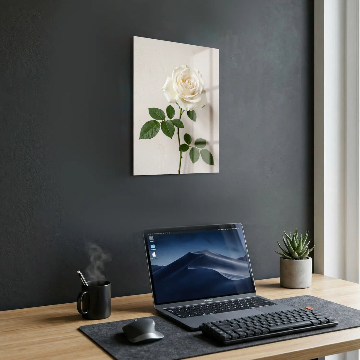 Tableau Rose Blanche fond blanc | en Métal Format A3