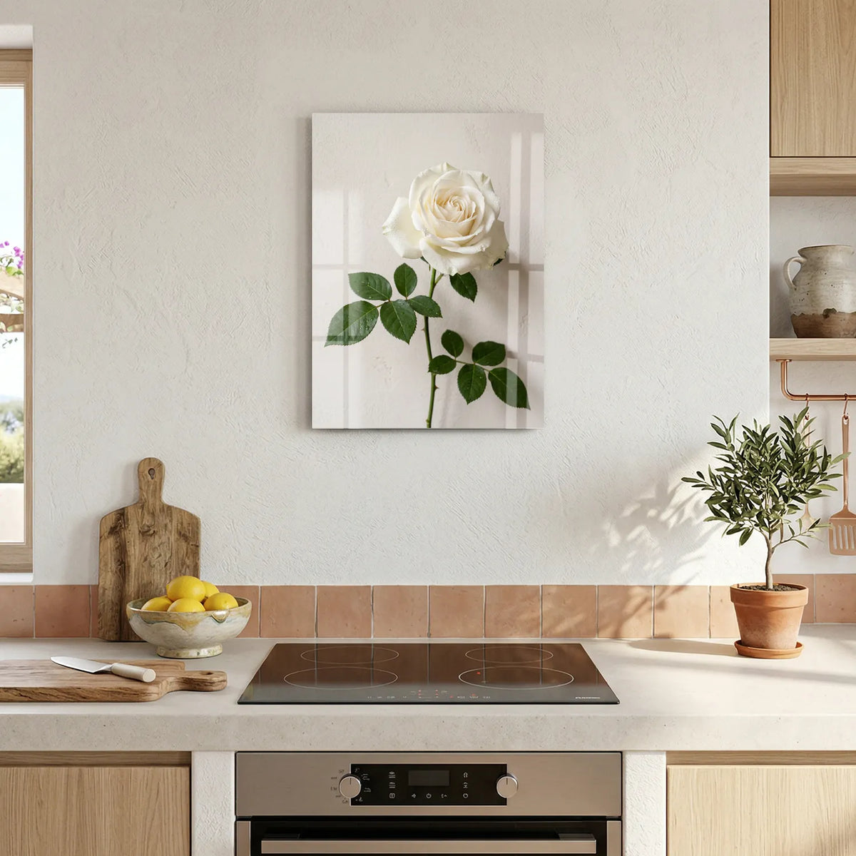 Tableau Rose Blanche fond blanc | en Métal Format A3