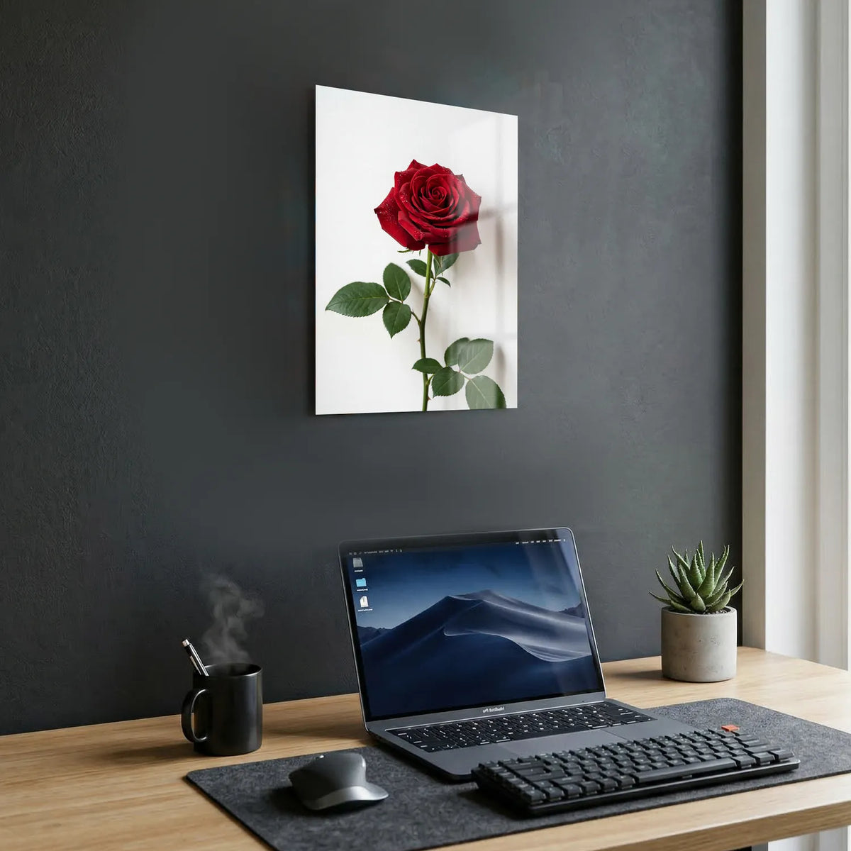 Tableau Rose Rouge fond blanc | en Métal Format A3