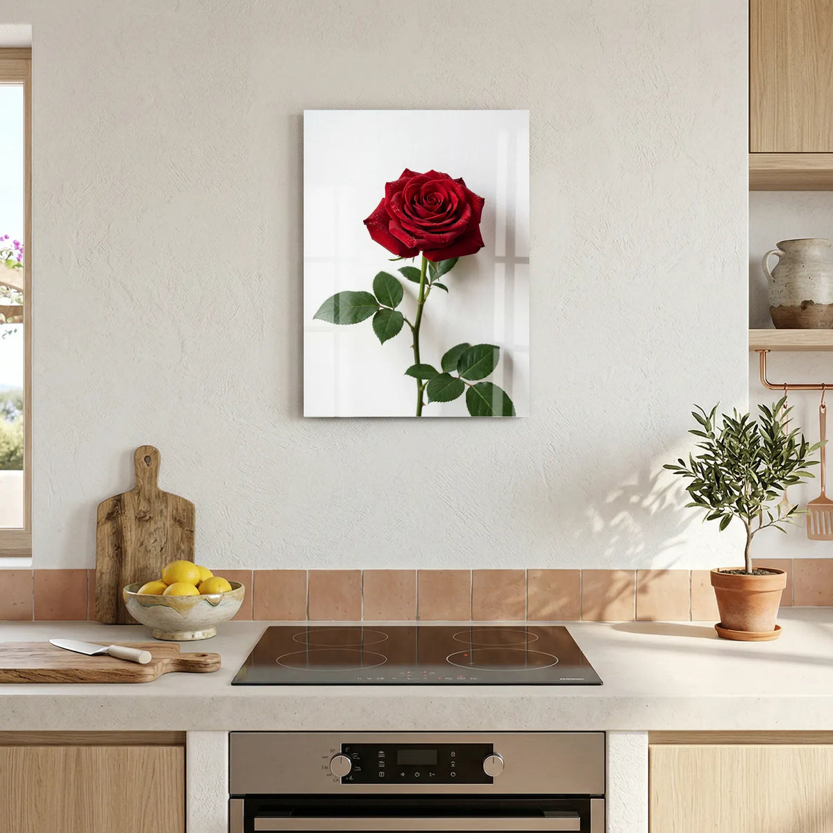 Tableau Rose Rouge fond blanc | en Métal Format A3