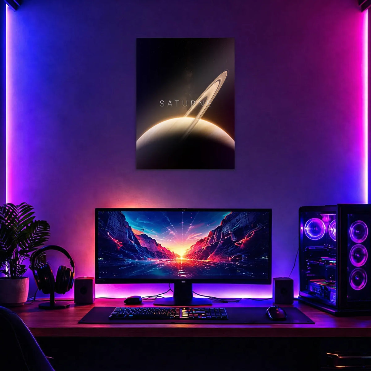 Tableau Saturne Horizon | en Métal Format A3