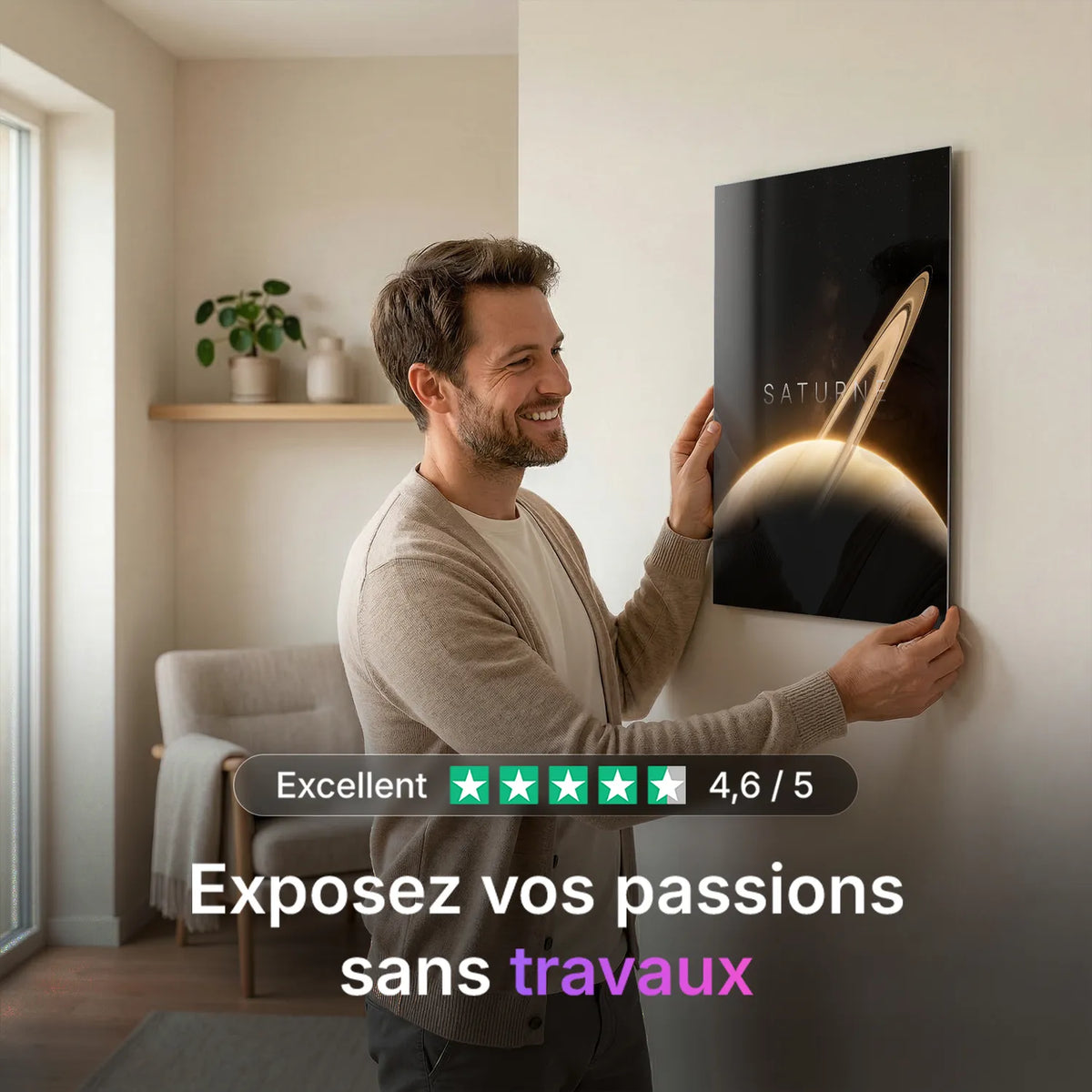 Tableau Saturne Horizon | en Métal Format A3