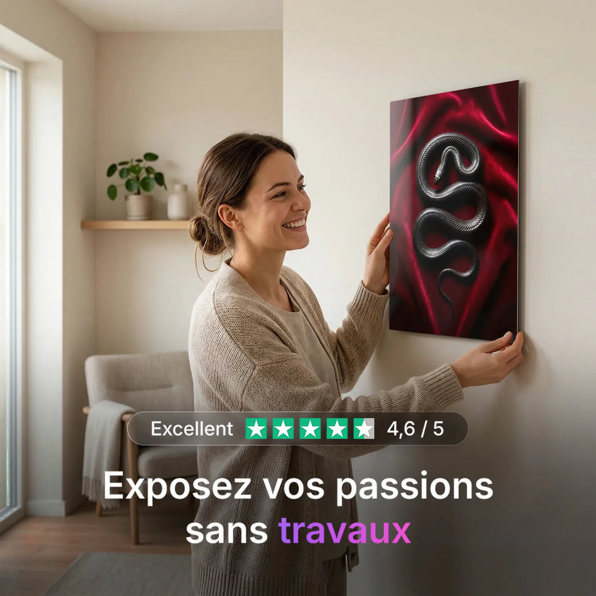 Tableau Serpent Velours | en Métal Format A3