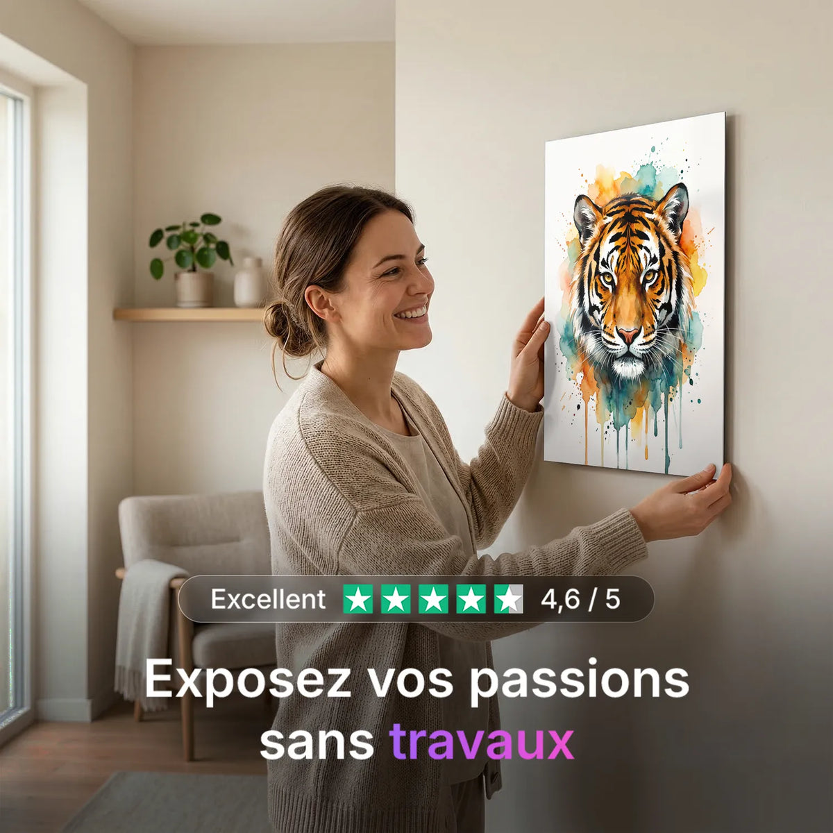 Tableau Tigre Artistique | en Métal Format A3