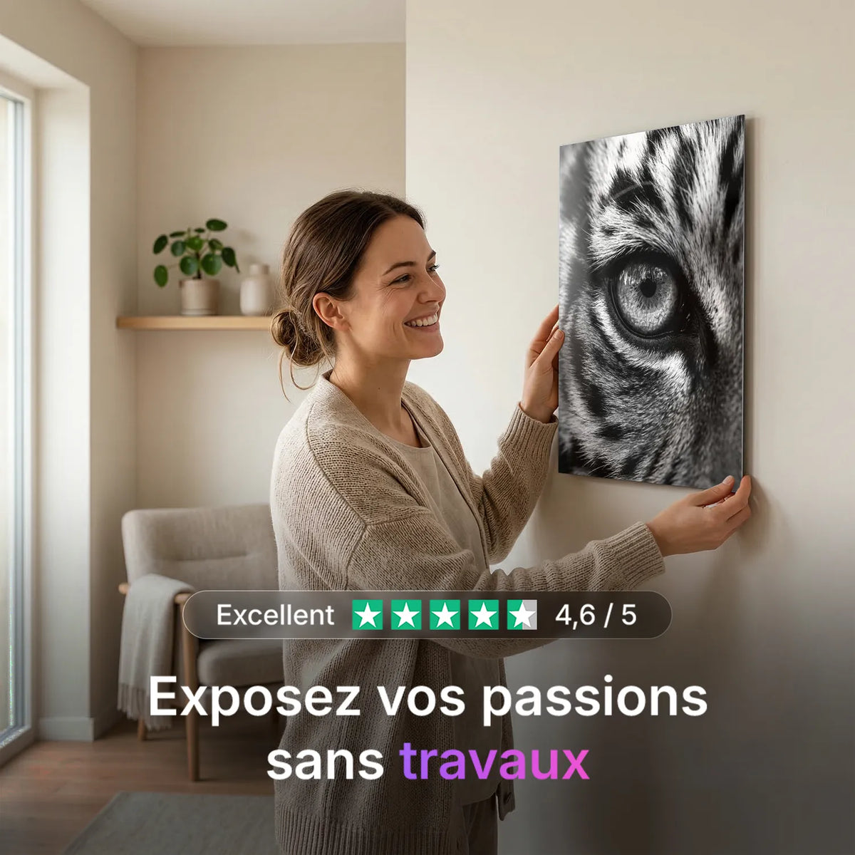 Tableau Œil de Tigre N&B | en Métal Format A3