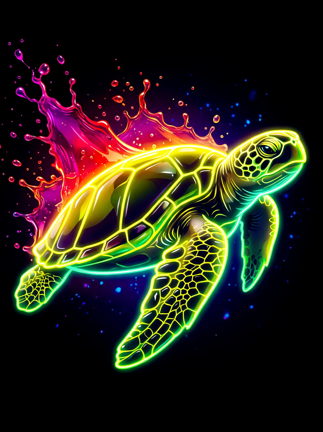 Tableau Tortue Néon | en Métal Format A3