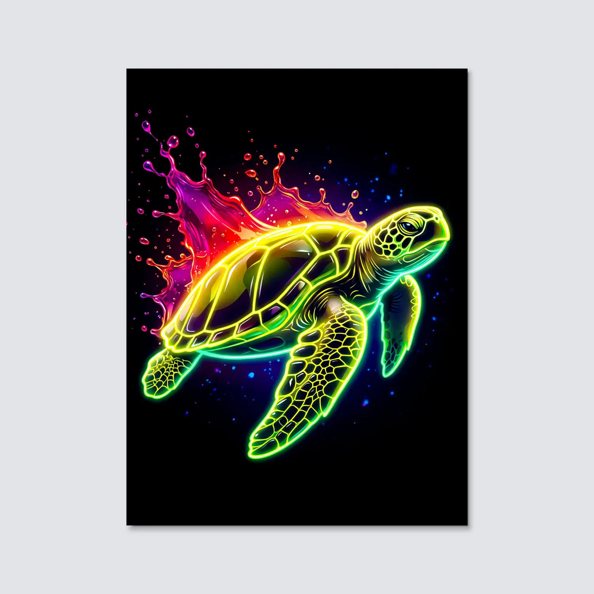 Tableau Tortue Néon | en Métal Format A3