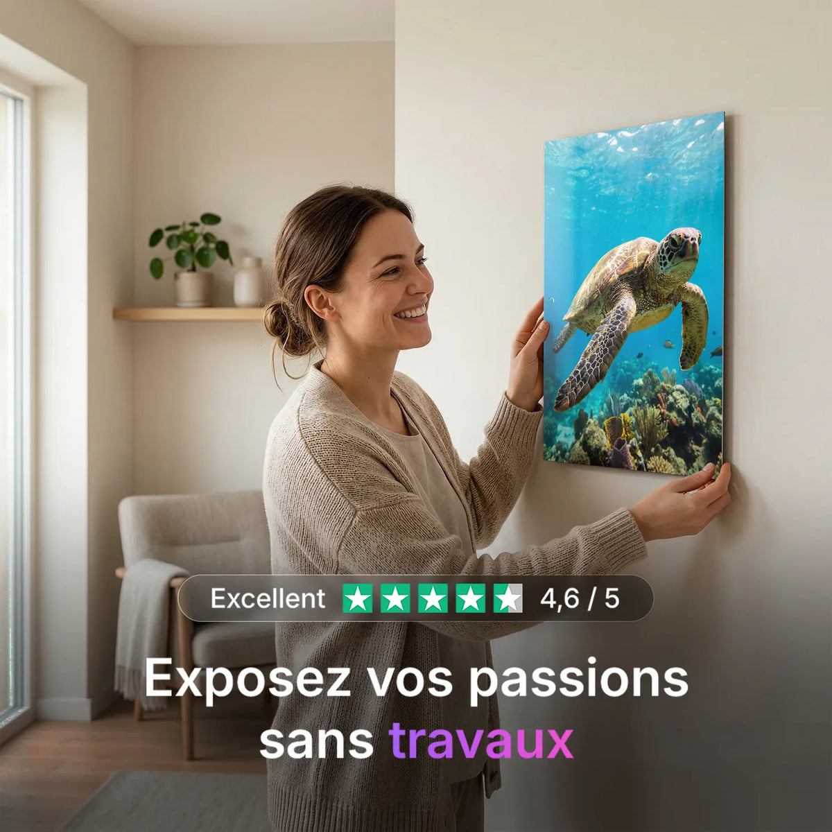 Tableau Tortue Marine | en Métal Format A3