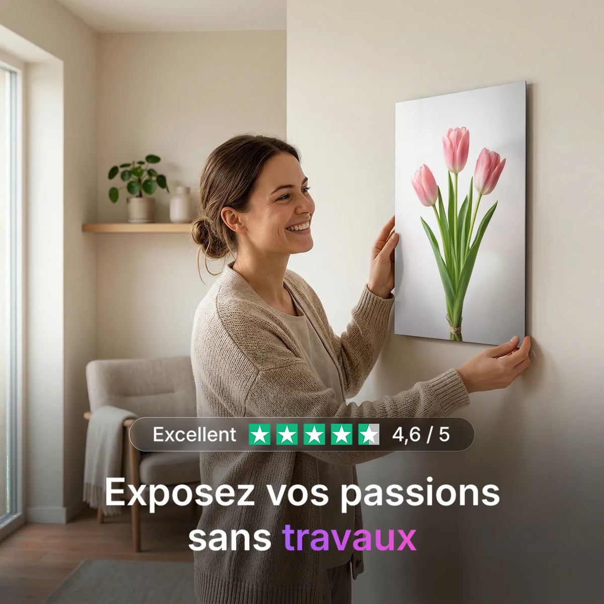 Tableau Tulipes Roses fond blanc | en Métal Format A3