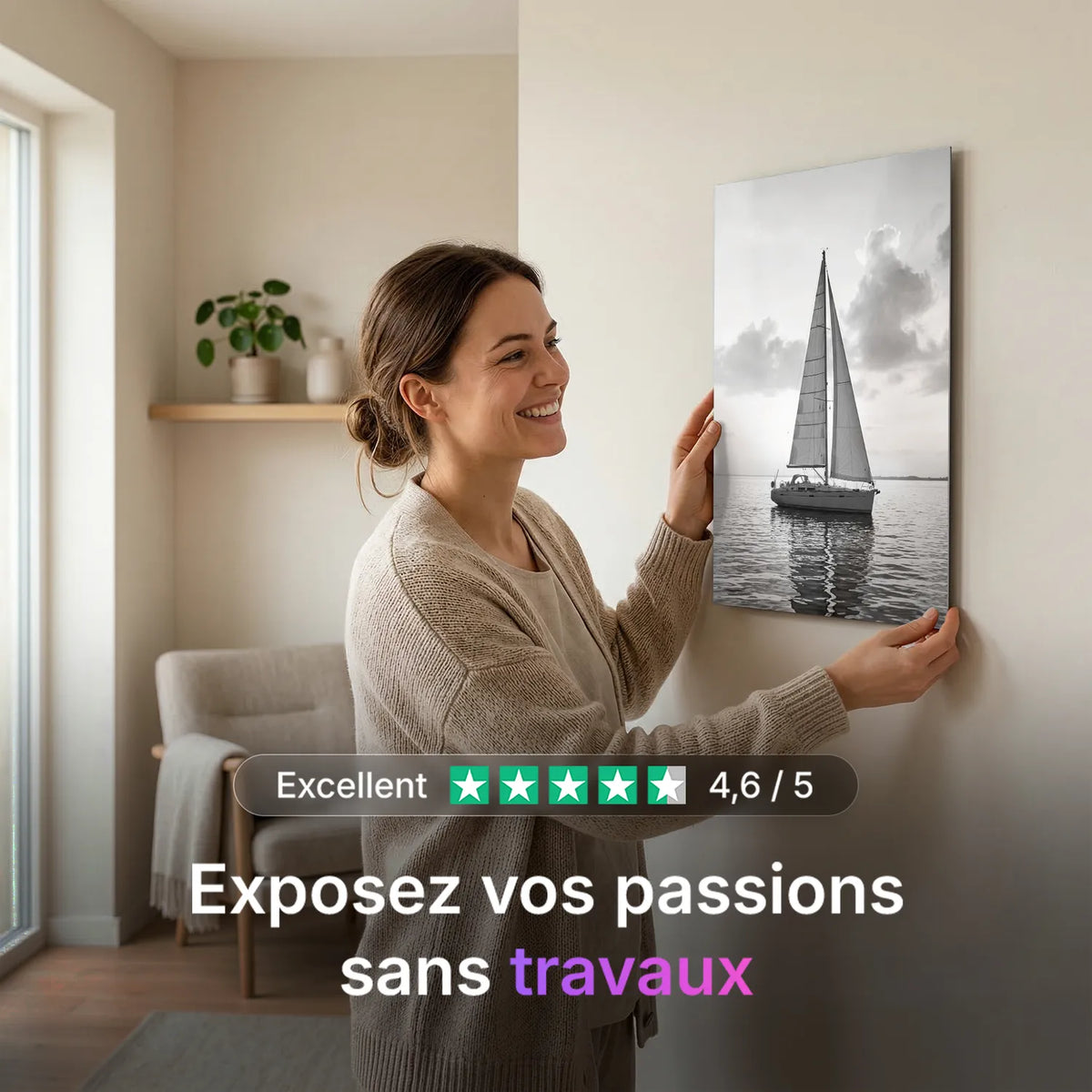 Tableau Voilier Noir & Blanc | en Métal Format A3