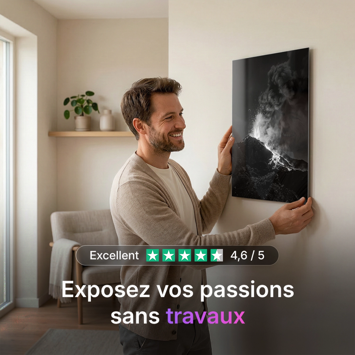 Tableau Volcan en éruption N&B | en Métal Format A3