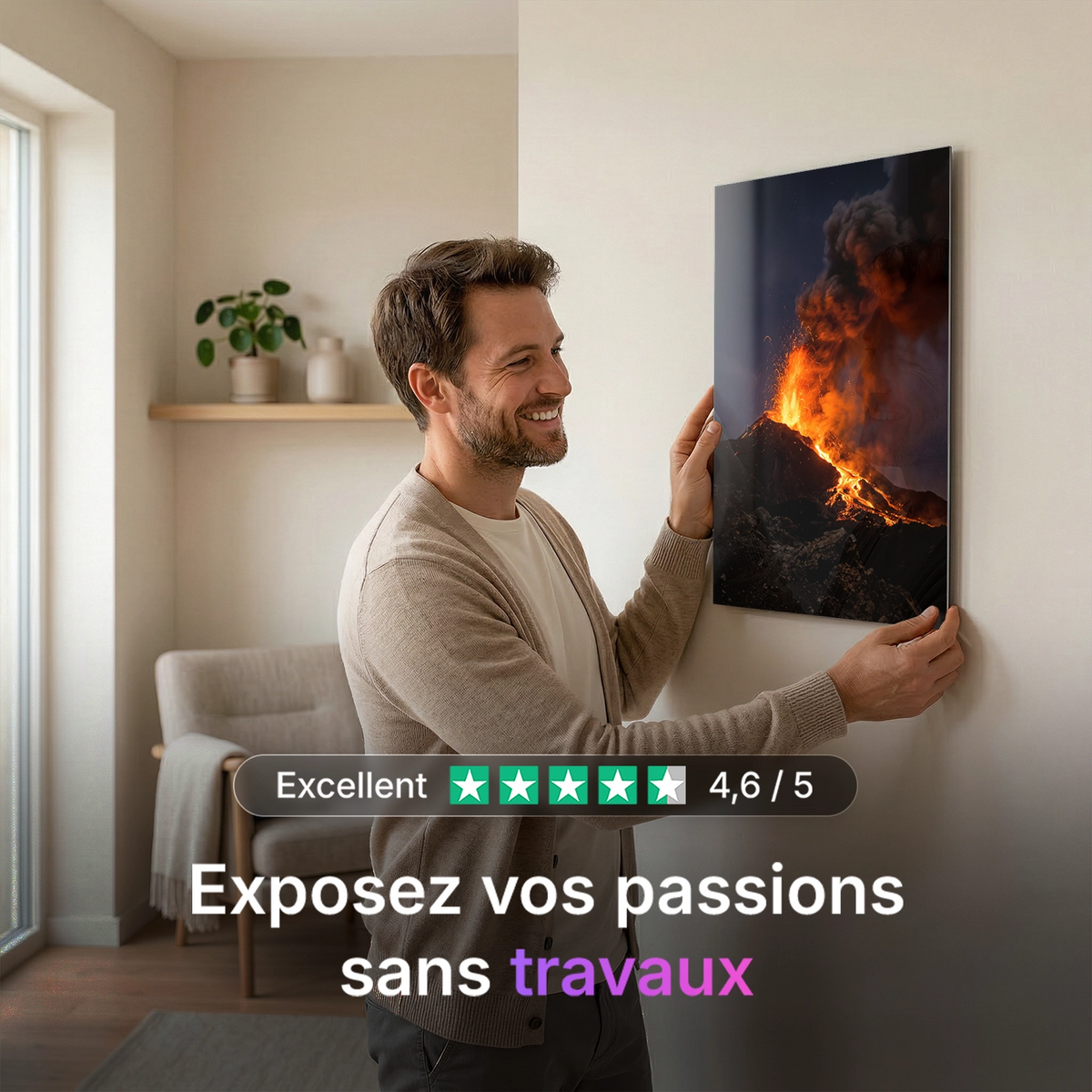 Tableau Volcan en éruption | en Métal Format A3