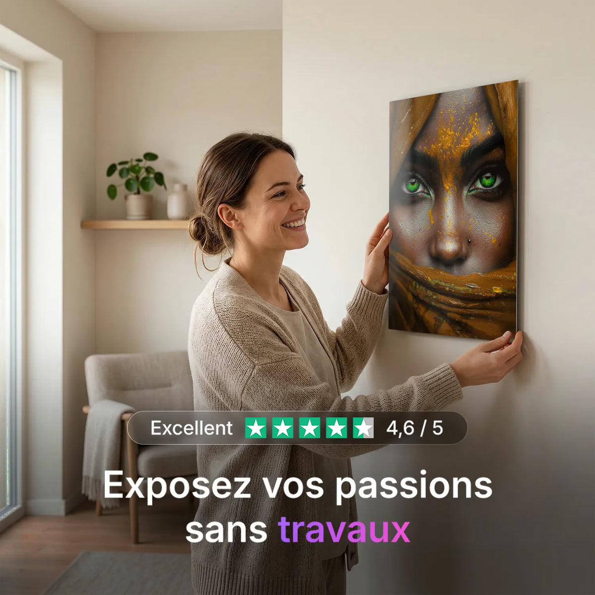 Tableau Thalia voile doré | en Métal Format A3