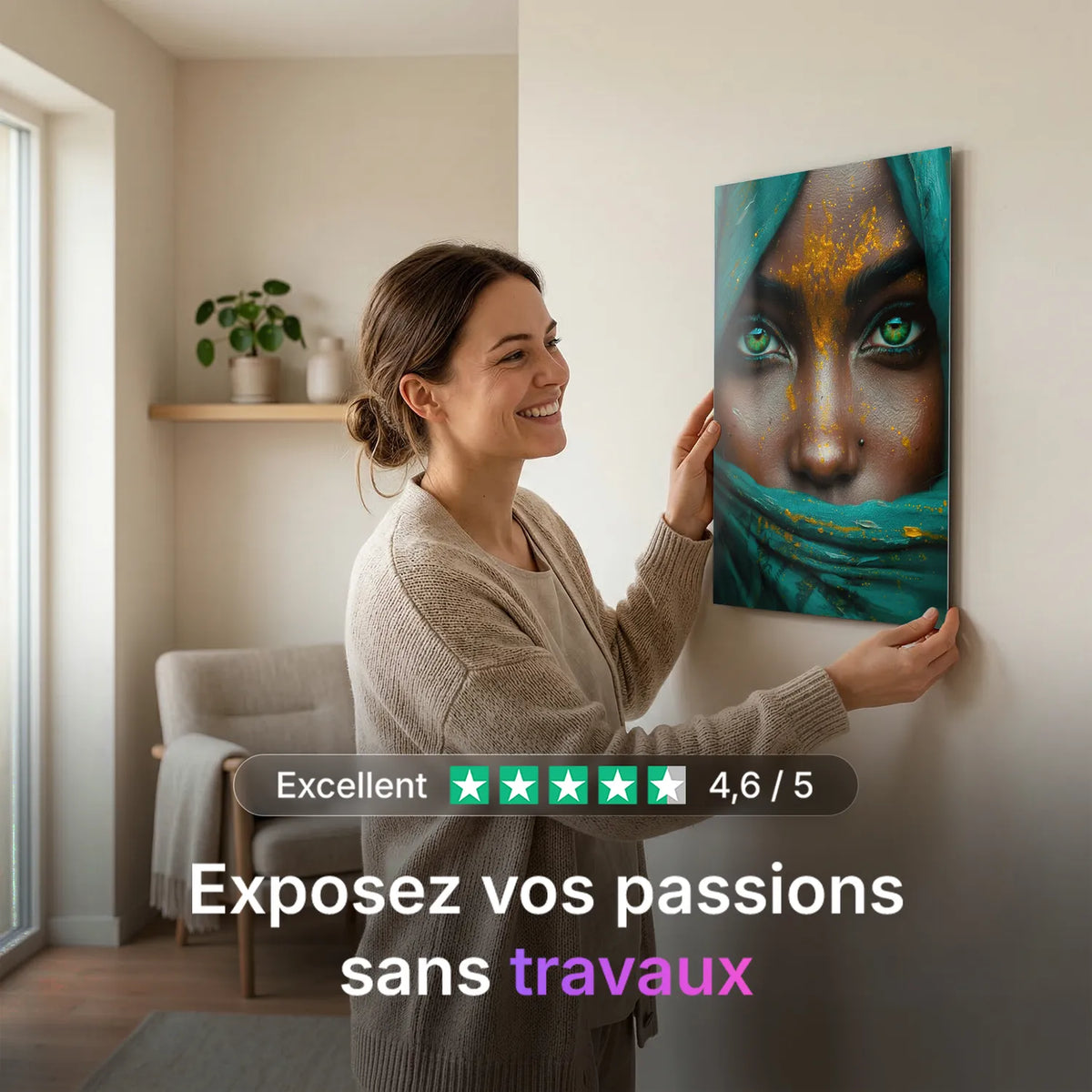 Tableau Thalia voile vert | en Métal Format A3
