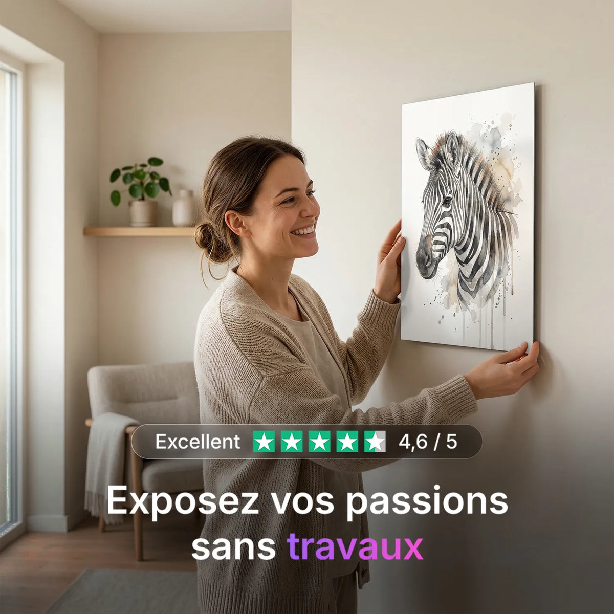 Tableau Zèbre Artistique | en Métal Format A3